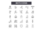 Boys line icons for web and mobile