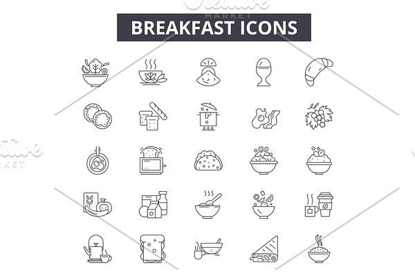 Breakfast line icons for web and