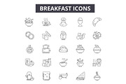 Breakfast line icons for web and