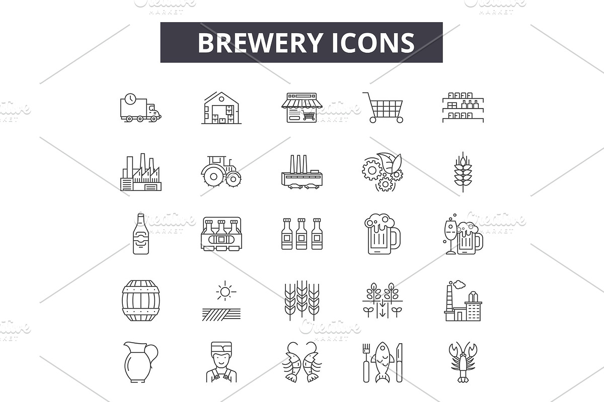 Brewery line icons for web and in Illustrations - product preview 8