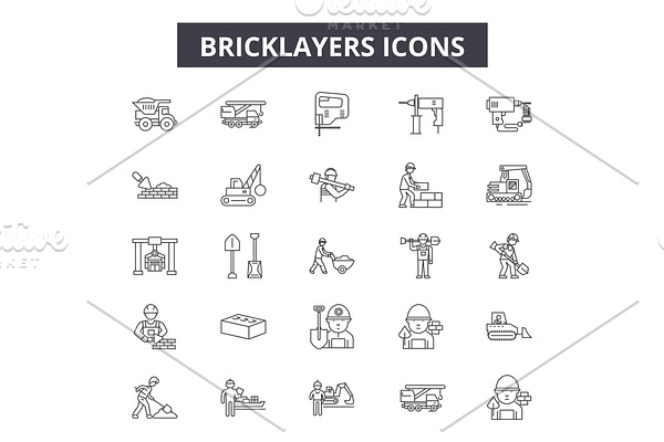 Bricklayers line icons for web and