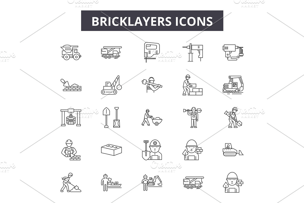 Bricklayers line icons for web and in Illustrations - product preview 8