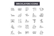 Bricklayers line icons for web and