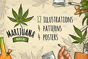 Set posters Engraving Marijuana