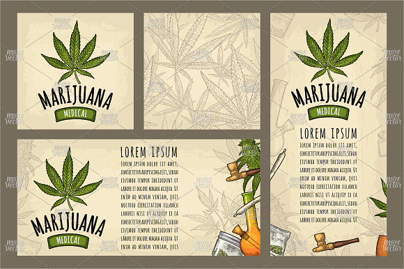 Set posters Engraving Marijuana in Illustrations - product preview 2