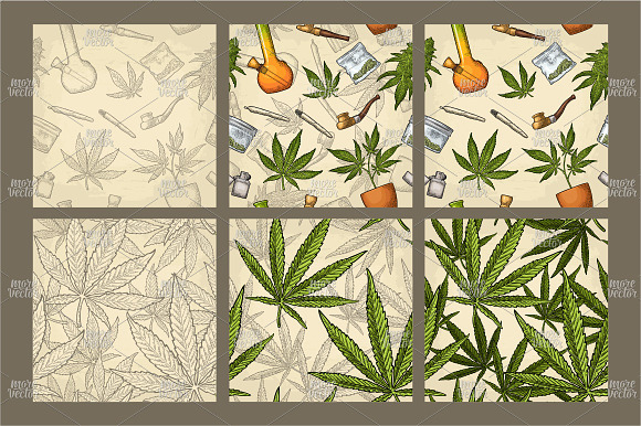 Set posters Engraving Marijuana in Illustrations - product preview 3