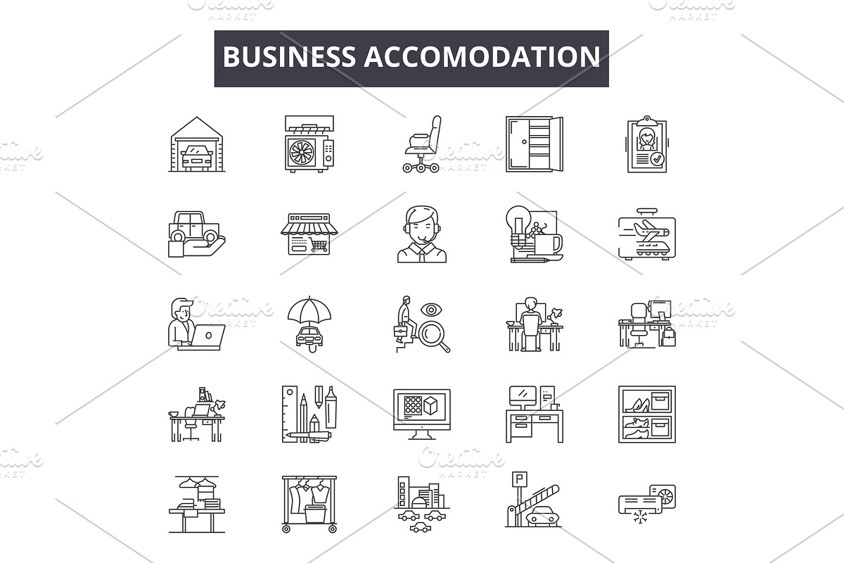 Business accomodation line icons for in Illustrations - product preview 8