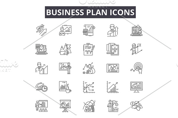 Business plan line icons for web and