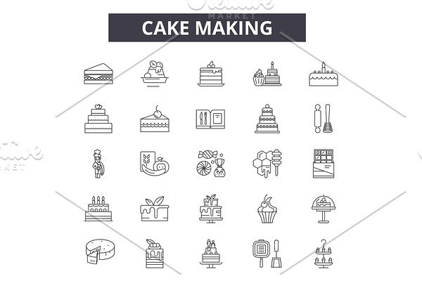 Cake making line icons for web and