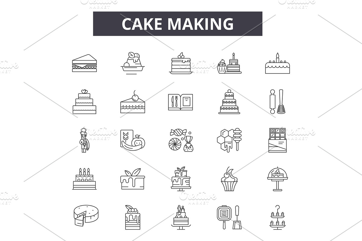 Cake making line icons for web and in Illustrations - product preview 8