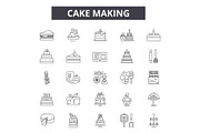 Cake making line icons for web and