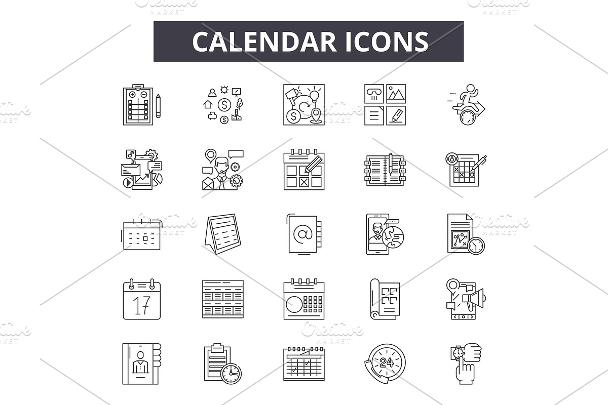 Calendar line icons for web and in Objects - product preview 8