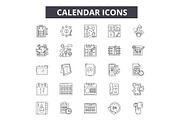 Calendar line icons for web and