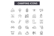Camping line icons for web and