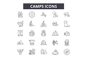 Camps line icons for web and mobile
