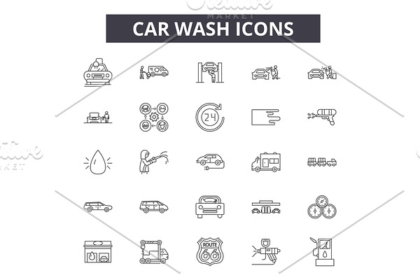 Car wash line icons for web and
