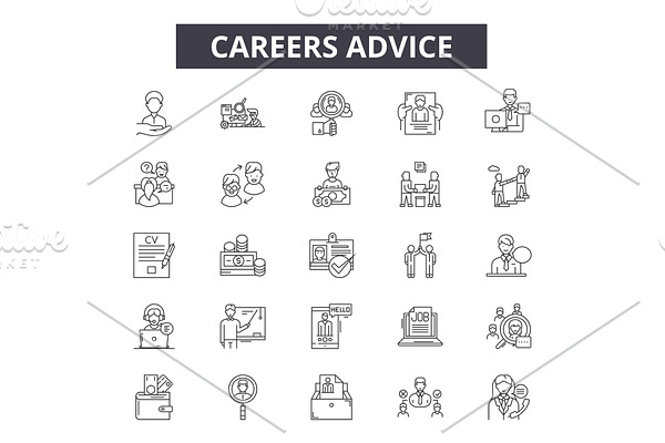 Career advice line icons for web and