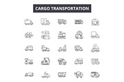 Cargo transportation line icons for