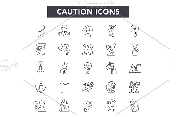 Caution icons line icons for web and