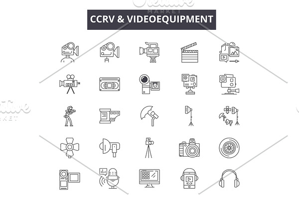 Cctv & videoequipment line icons for