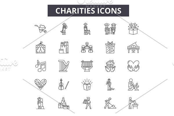 Charities line icons for web and