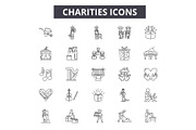 Charities line icons for web and