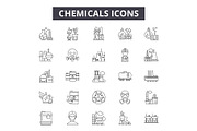 Chemicals line icons for web and