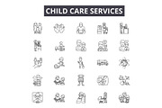 Child care services line icons for