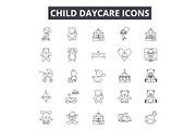 Child daycare line icons for web and