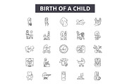 Childbirth line icons for web and