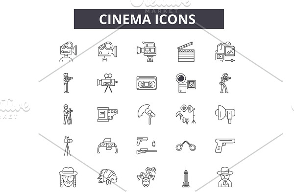 Cinema line icons for web and mobile
