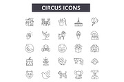 Circus line icons for web and mobile