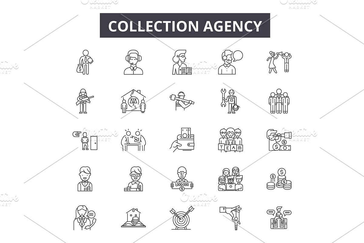 Collection agency line icons for web in Illustrations - product preview 8