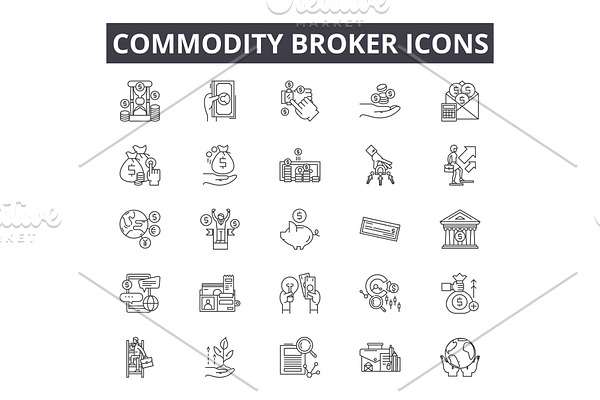 Commodity broker line icons for web