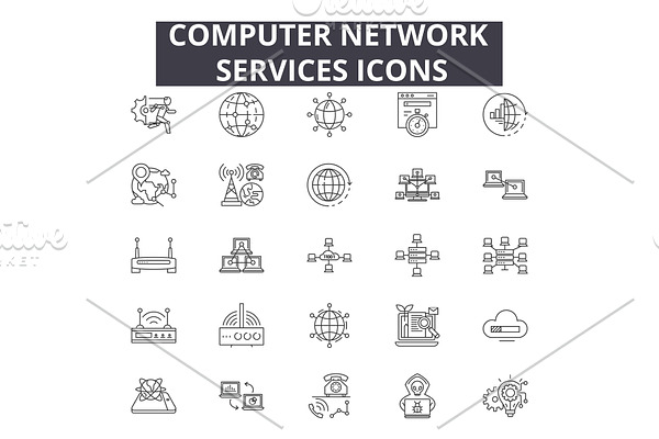 Computer network services line icons