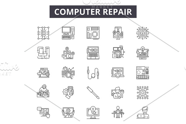 Computer repair line icons for web