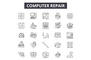 Computer repair line icons for web