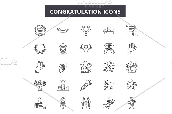 Congratulation line icons for web