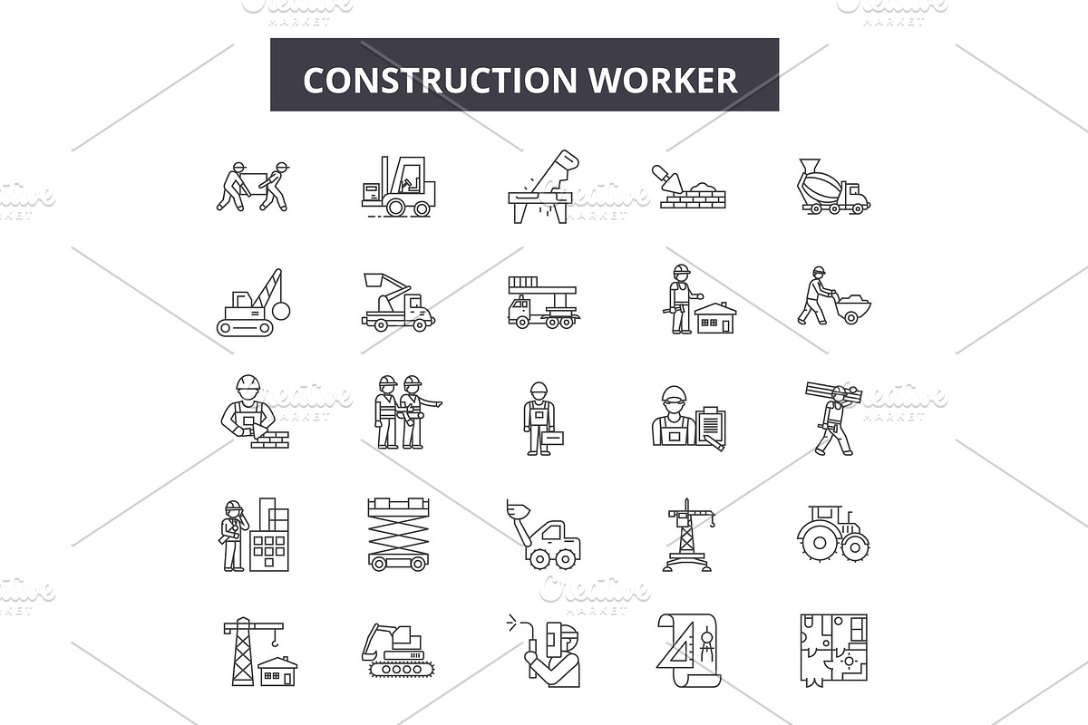 Construction worker line icons for in Illustrations - product preview 8