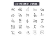 Construction worker line icons for