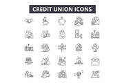 Credit union line icons for web and