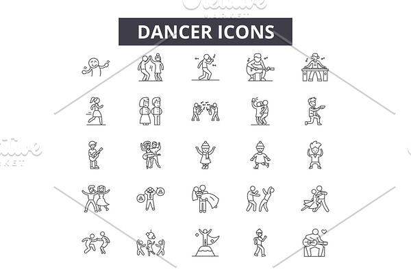 Dancer line icons for web and mobile