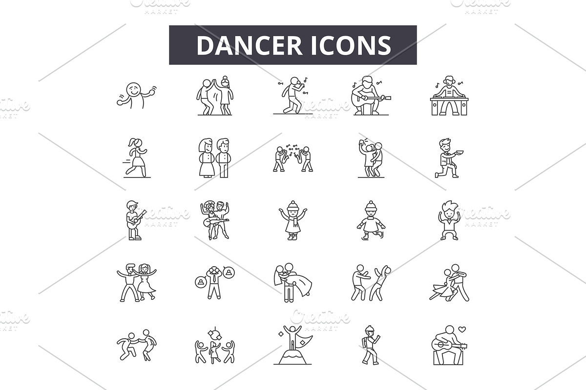 Dancer line icons for web and mobile in Illustrations - product preview 8