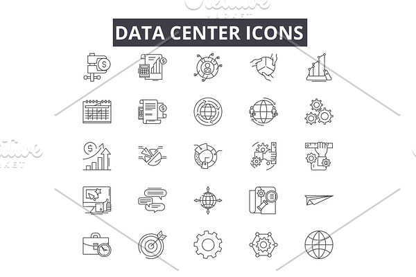 Data center line icons for web and