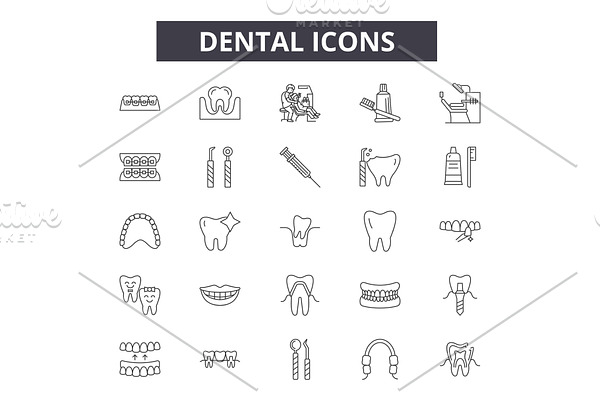 Dental line icons for web and mobile