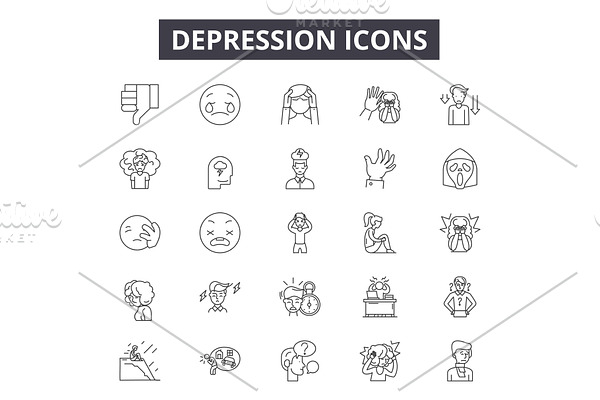 Depression line icons for web and