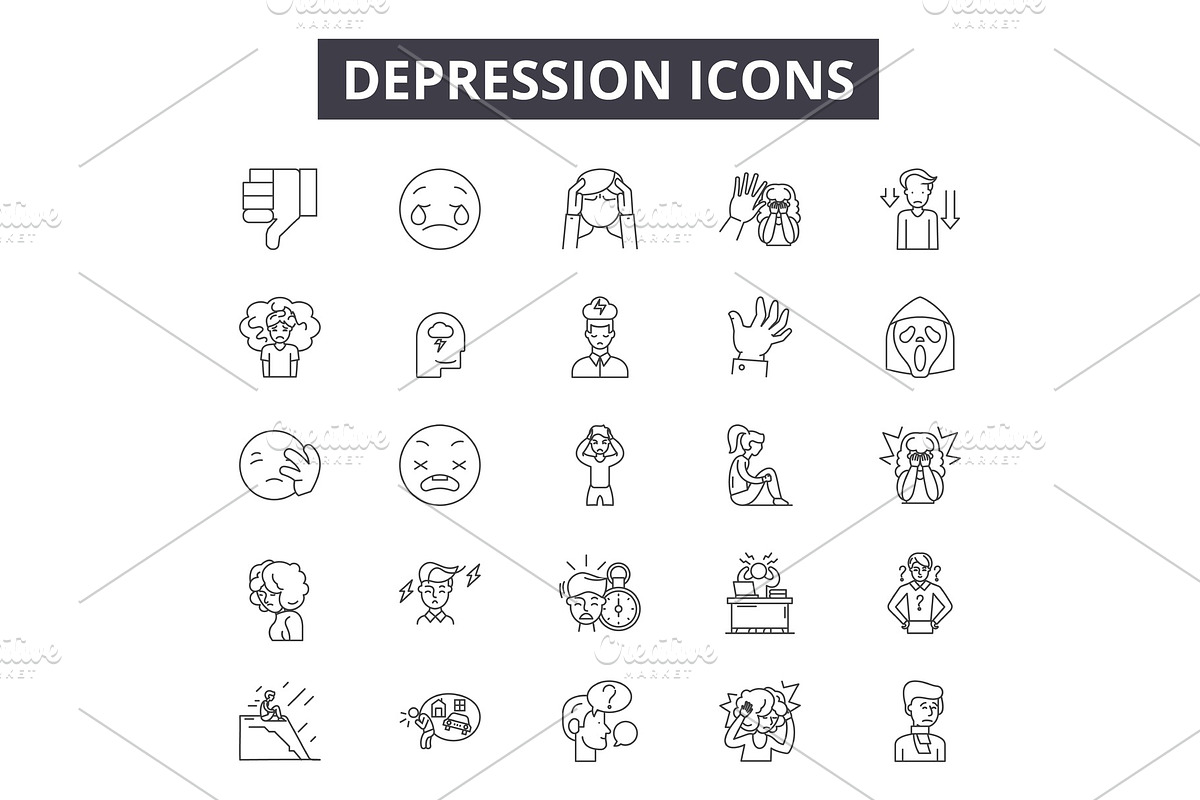 Depression line icons for web and in Illustrations - product preview 8