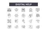 Digital help line icons for web and
