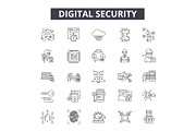 Digital security line icons for web