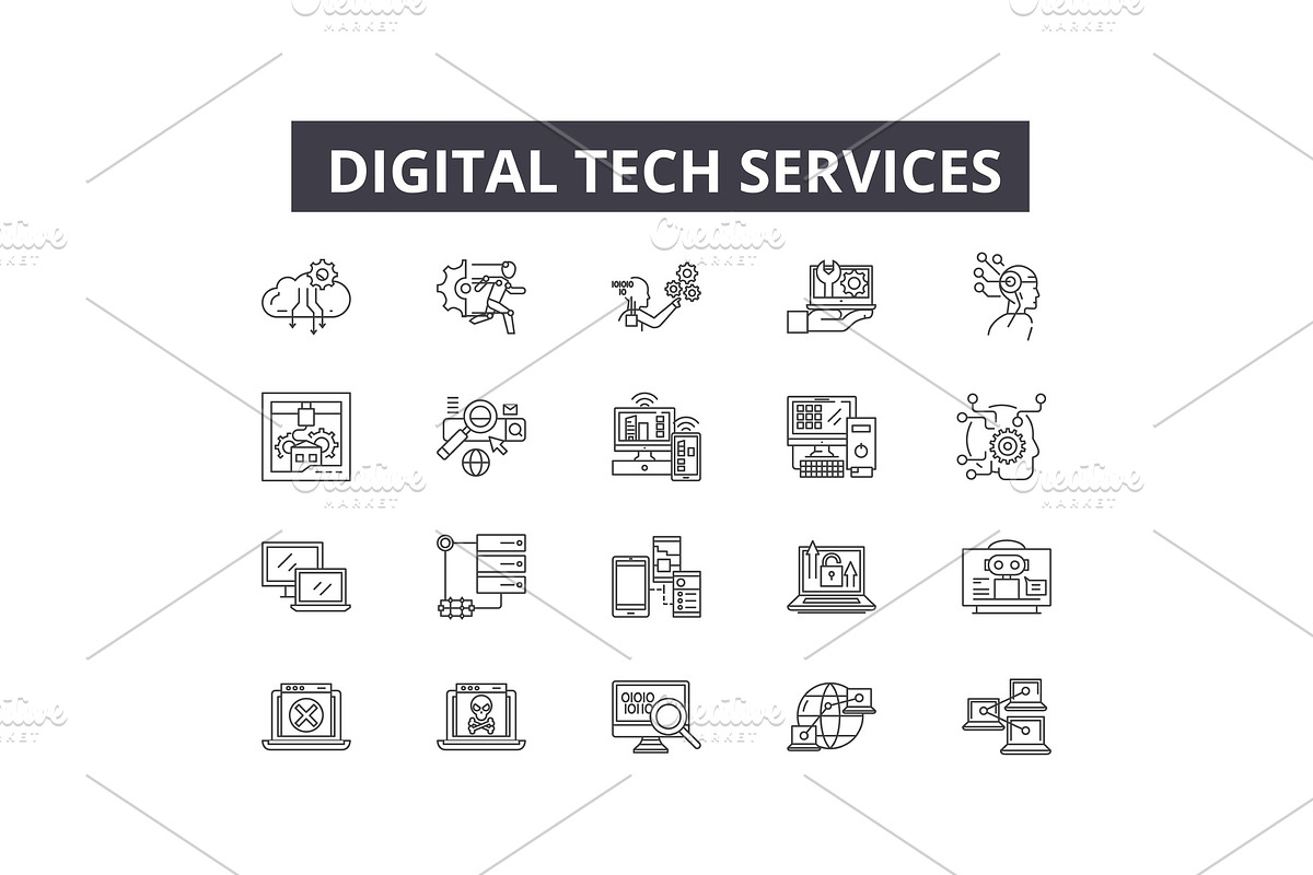 Digital tech services line icons for in Illustrations - product preview 8